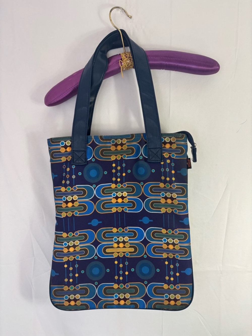 Navy Blue Retro Boho Geometric Pattern Tote Bag‎